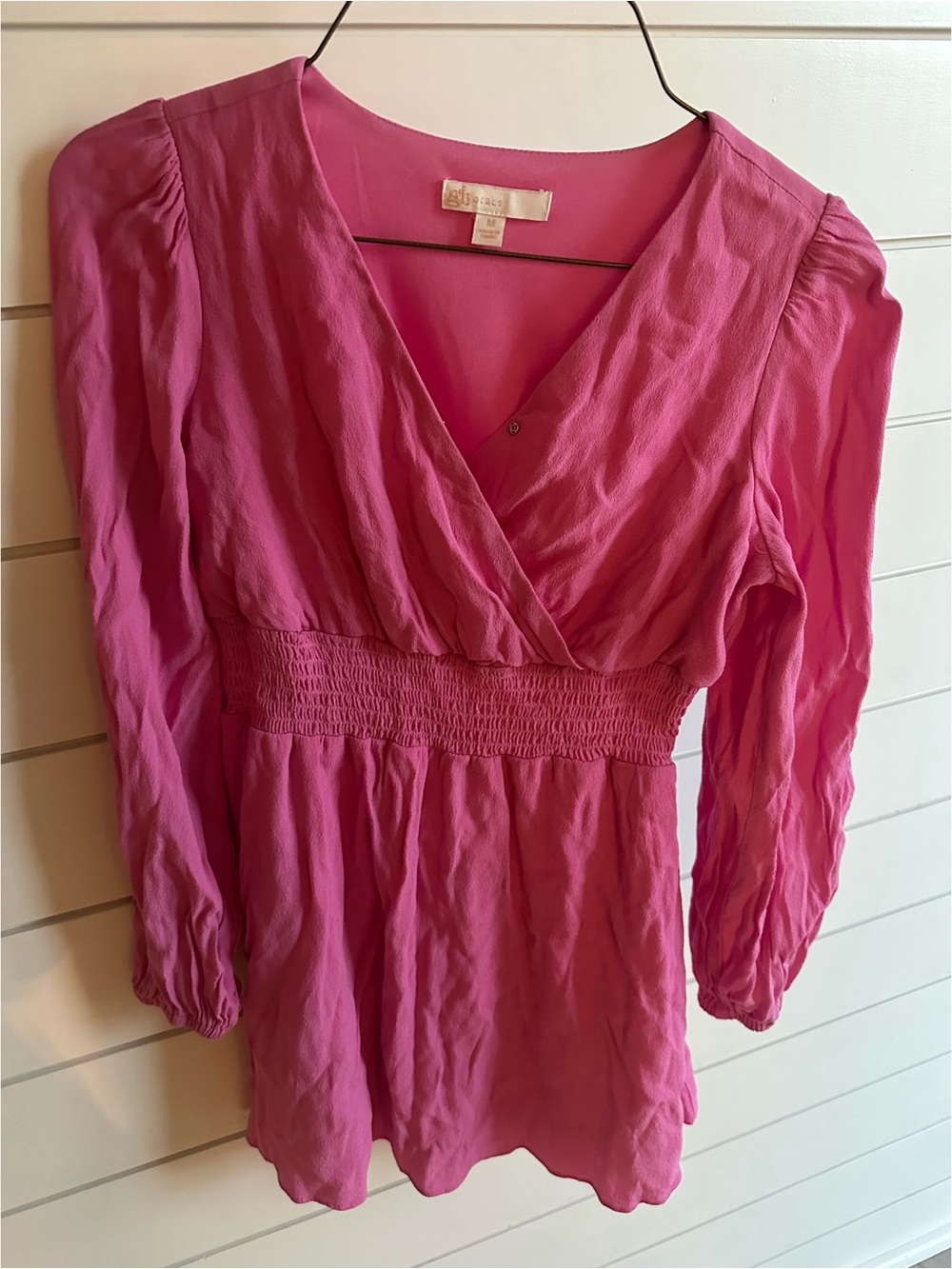 GB girls Fuchsia Pink V-Neck Smocked Waist Tunic